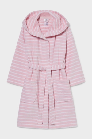 C&A Bathrobe With Hood Organic Puuvilla Raidallinen Tytön Uimapuvut Pinkki | 67YEZNWSQ