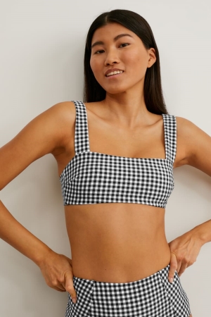C&A Bikini Pehmustettu Non-wired Check Naisten Uimapuvut Valkoinen Mustat | 32ETULFRB