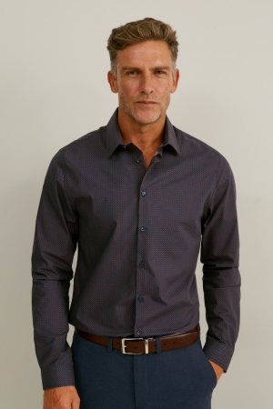 C&A Business Slim Fit Kent Collar Easy-iron Recycled Miesten Paidat Tummansininen | 38IEAJWTL