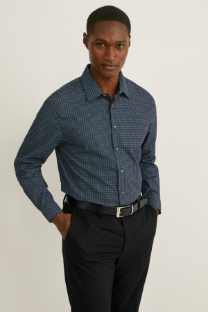 C&A Business Slim Fit Kent Collar Easy-iron Miesten Paidat Tummanvihreä Mustat | 39ZYRBEOT