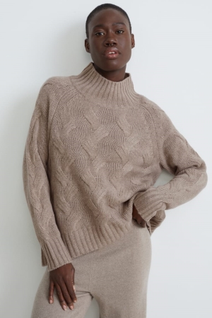 C&A Cashmere Cable Knit Pattern Naisten Puserot Harmaat Ruskea | 79UEQCXAP