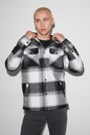 C&A Clockhouse With Hood 2-in-1 Look Check Miesten Takki Mustat Valkoinen | 30RBHNVAU