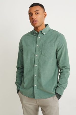 C&A Corduroy Regular Fit Button-down Collar Miesten Paidat Vihreä | 70CABGPOW