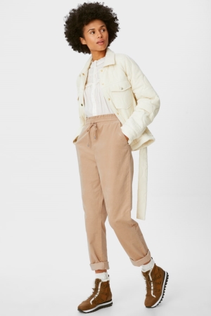 C&A Corduroy Relaxed Fit Naisten Suorat Housut Beige | 72UVJZTYA