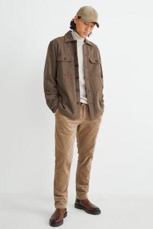 C&A Corduroy Tapered Fit Flex Lycra® Miesten Suorat Housut Beige | 73YIZGTAF