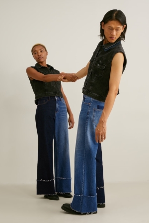 C&A E.L.V. Denim Leveät Leg High Vyötärö Genderneutral Recycled Miesten Farkut Sininen Tummansininen | 02UKEOCHV