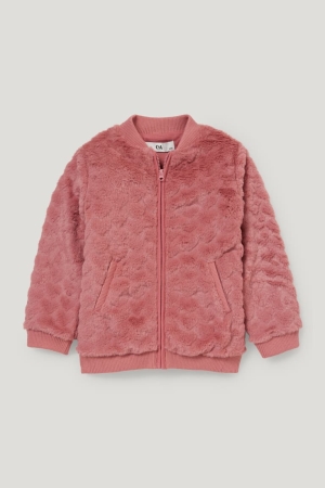 C&A Faux Fur Recycled Tytön Huppari Tummanpinkki | 63OHUTAFY