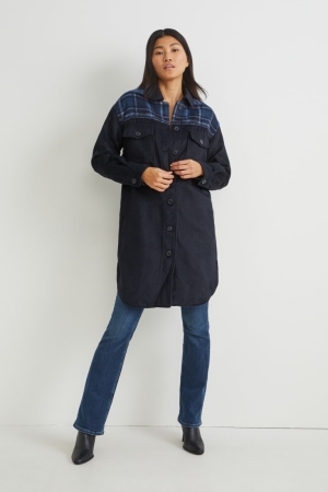 C&A Flannel Shacket Naisten Takit Tummansininen | 42XFUYIZD