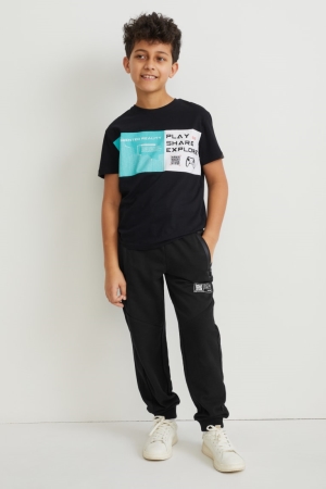 C&A Joggers Augmented Reality Motif Poikien Suorat Housut Mustat | 89WOUGXTQ