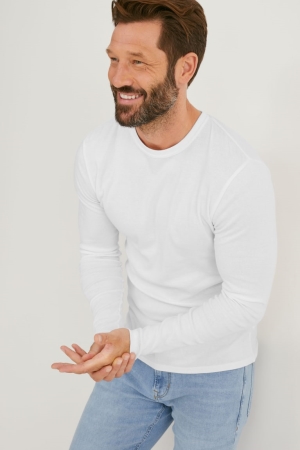 C&A Long Sleeve Organic Puuvilla Miesten Topit Valkoinen | 84JOMHLIV