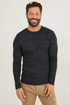 C&A Long Sleeve Organic Puuvilla Miesten Topit Mustat | 95JRBWMVL