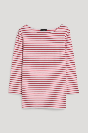 C&A Long Sleeve Raidallinen Naisten Topit Valkoinen Punainen | 60XUMIEFY