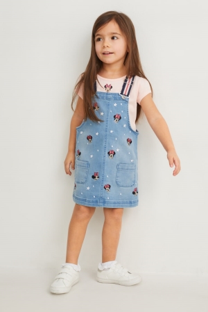 C&A Minnie Mouse Set Sleeve And Pinafore 2 Piece Tytön T Paidat Sininen Vaaleansininen | 56OYIDZKM