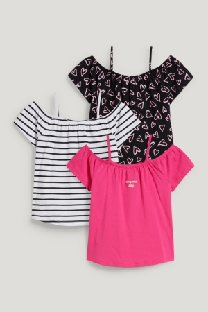 C&A Multipack Of 3 Sleeve In-conversion Puuvilla Tytön T Paidat Pinkki | 98TVNDEIB