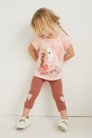 C&A Multipack Of 3 Unicorn Leggings Tytön Suorat Housut Ruskea Pinkki | 43FYDZASC