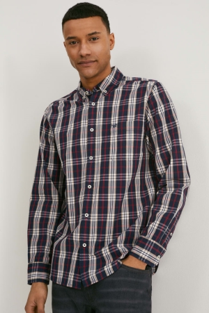 C&A Mustang Regular Fit Button-down Collar Check Miesten Paidat Punainen Tummansininen | 15PWLBSTV