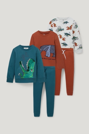 C&A Set 2, 1 Long Sleeve And 2 Joggers Poikien Suorat Housut Tummanturkoosi | 78IAUGJFW