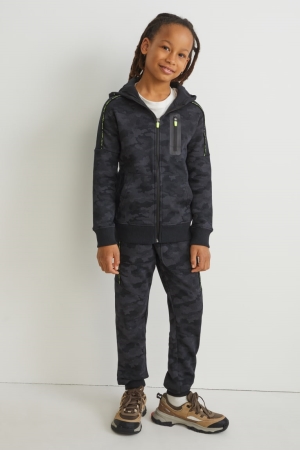 C&A Set Zip-through And Joggers 2 Piece Patterned Tytön Puserot Mustat | 91KNMDPQR