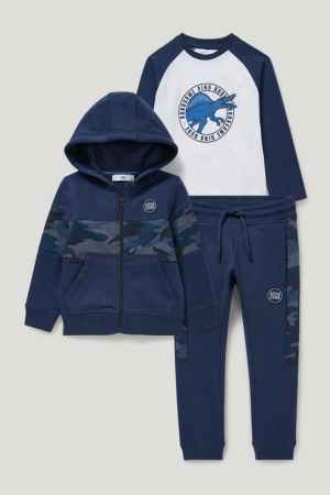 C&A Set Zip-through With Hood, Long Sleeve And Joggers Tytön Puserot Tummansininen | 29QPLUMRZ