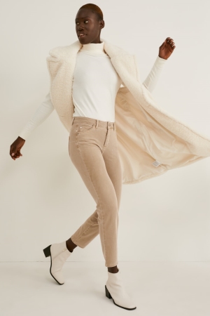C&A Slim Fit Mid-rise Vyötärö 4 Way Stretch Naisten Suorat Housut Harmaat Ruskea | 62HGMYQDF