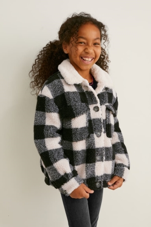 C&A Teddy Fur Check Tytön Takki Mustat | 52DVCHPIR