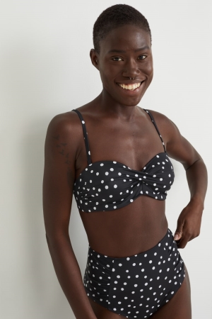 C&A Underwire Bikini Bandeau Pehmustettu Polka Dot Naisten Uimapuvut Mustat | 45ITLKVZU