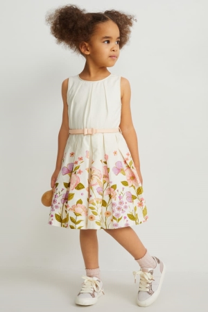 C&A With Belt Partywear Floral Tytön Mekko Valkoinen | 02REBNFYL